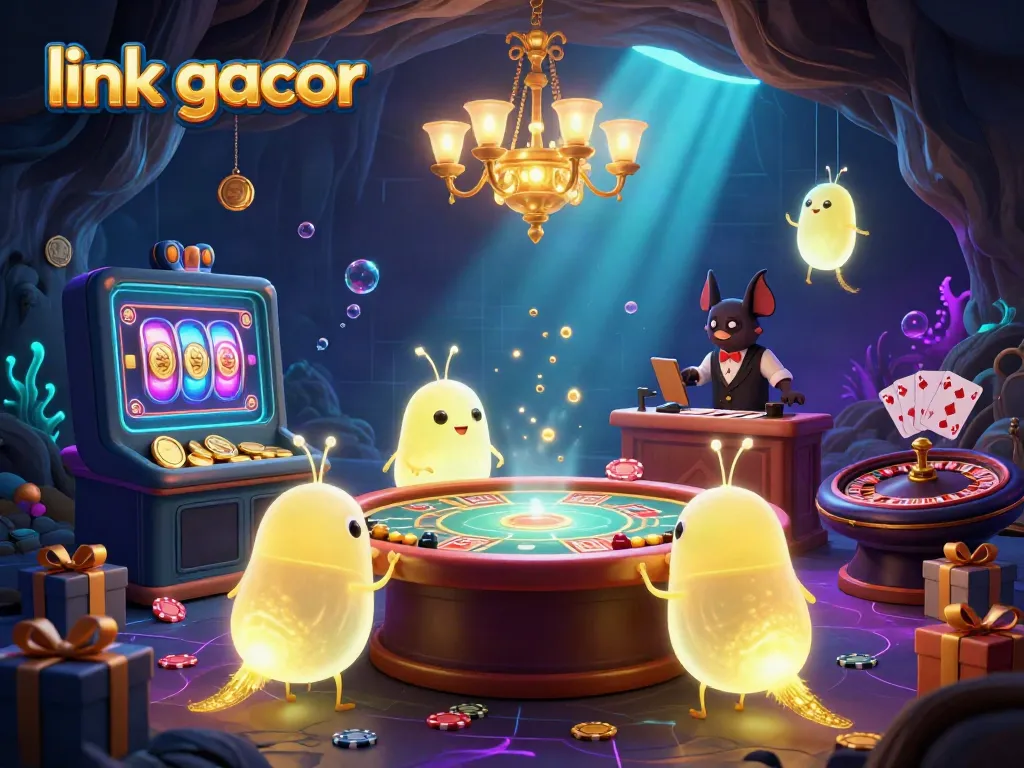Engage with link gacor in a lively casino scene featuring glowworms illuminating a vibrant atmosphere while playing exciting slot games.