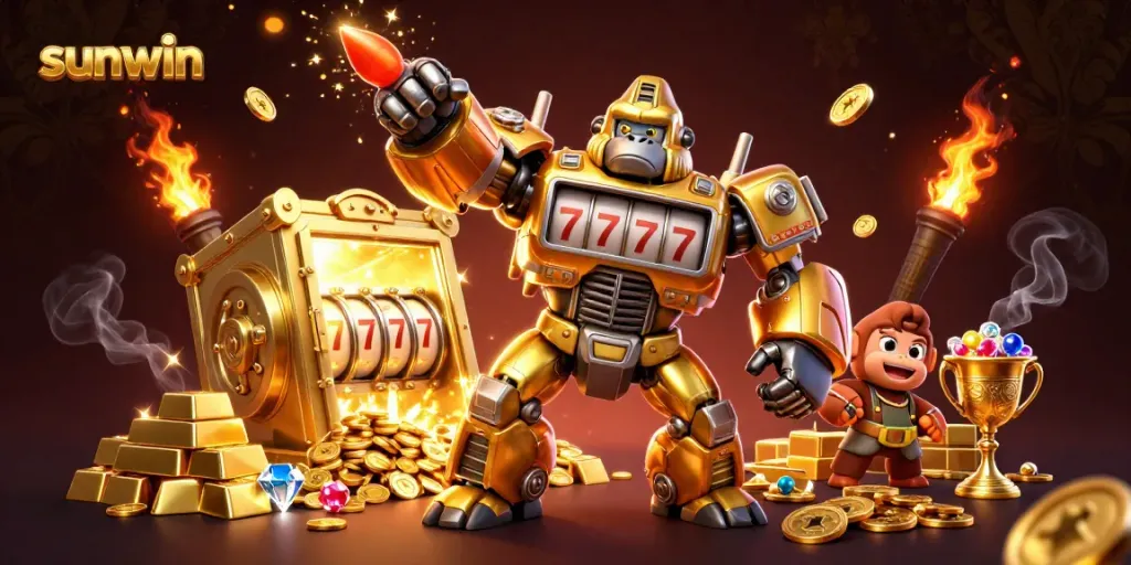 Engage in thrilling gaming with the golden gorilla mech symbolizing sunwin's dynamic online casino.