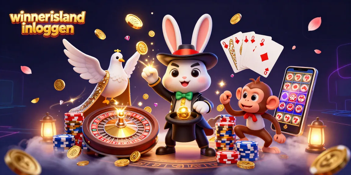 Win big at winnerisland inloggen with a magical casino scene featuring a charming rabbit and vibrant game elements.
