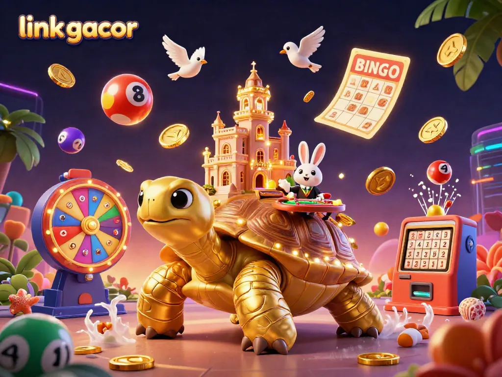 Experience thrilling wins with link gacor in this vibrant casino-themed 3D scene.