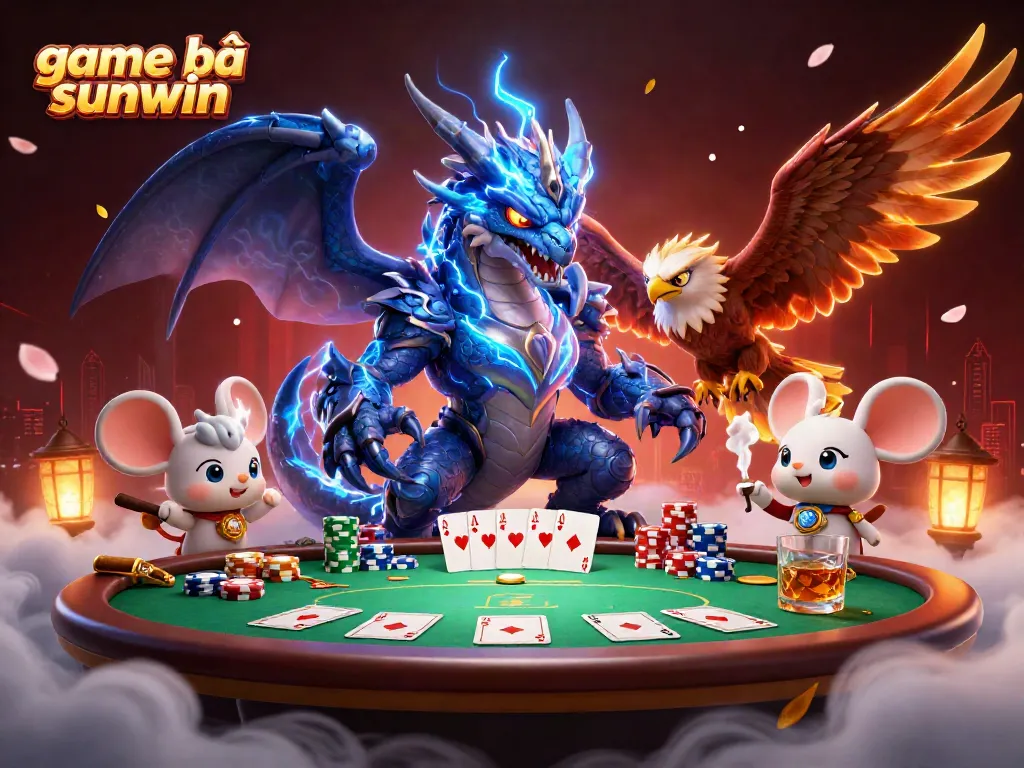 Engage in thrilling game bài sunwin with dynamic characters, poker elements, and vivid casino atmosphere.