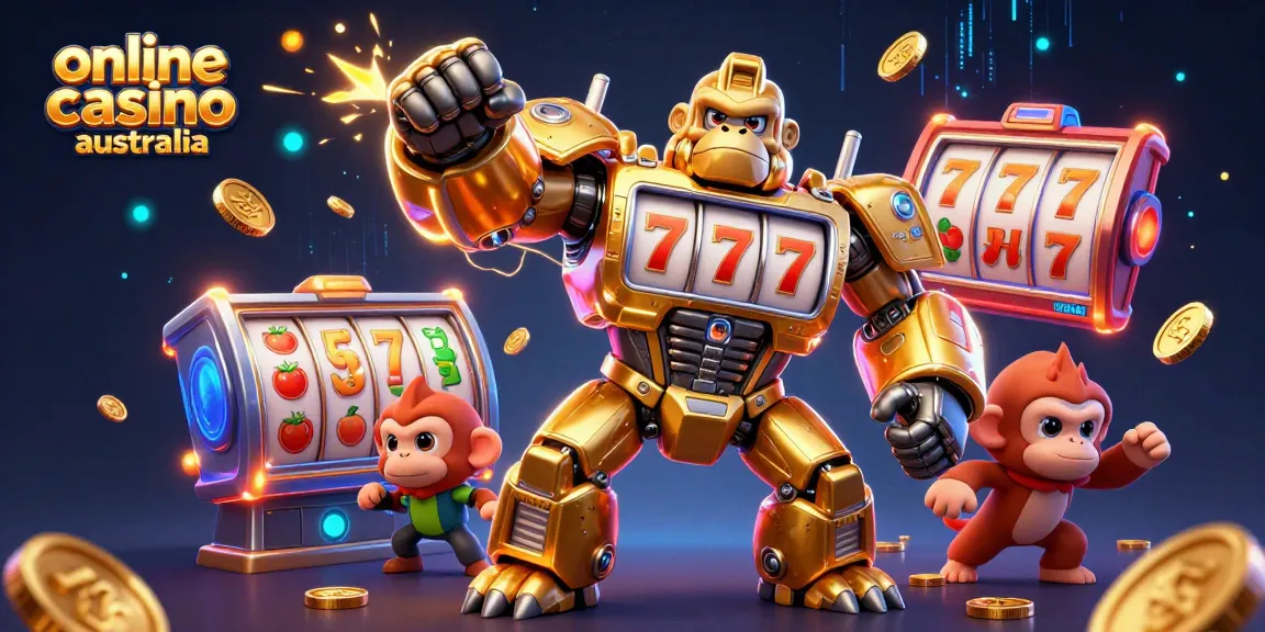 Experience the excitement of online casino Australia with a dynamic gorilla mech and slot elements.